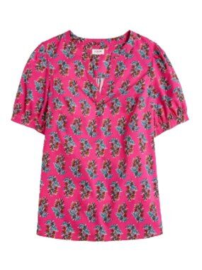 NWT J CREW Women's Medium Top Blouse Short-Sleeve Poplin Pink Floral Print Shirt